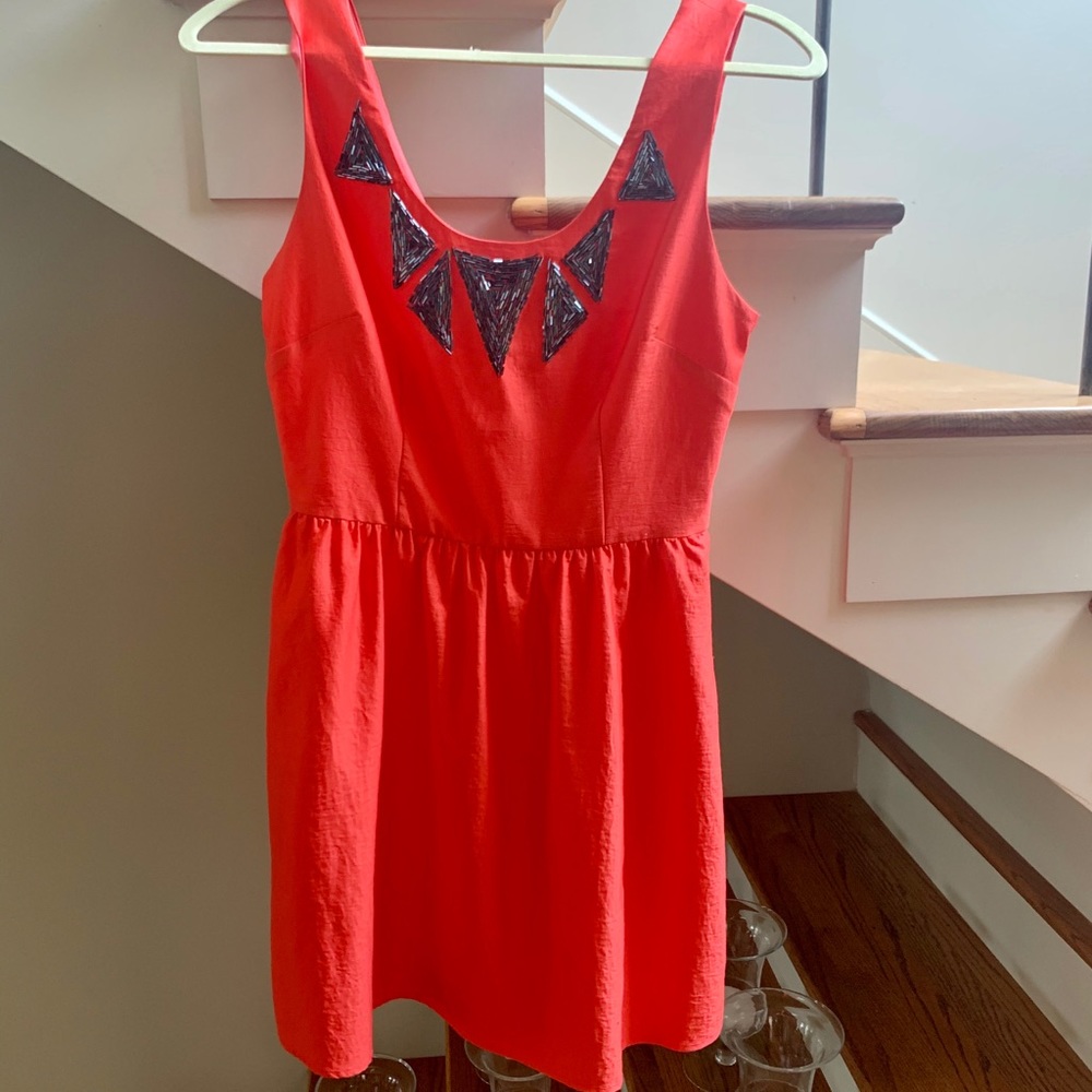 Bead Embellished Coral Cocktail Dress Size Medium
